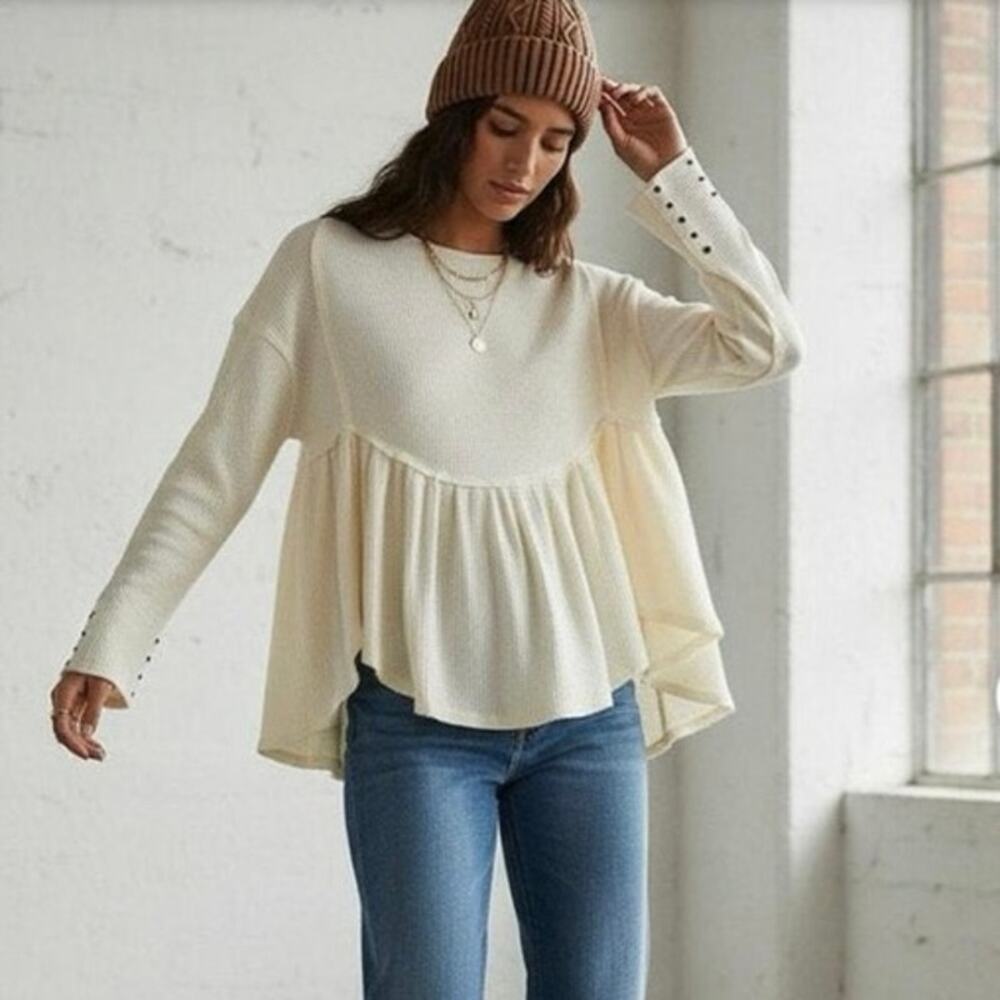 We The Free Free People Oh My Babydoll Thermal Top Ivory Extra Small Oversized